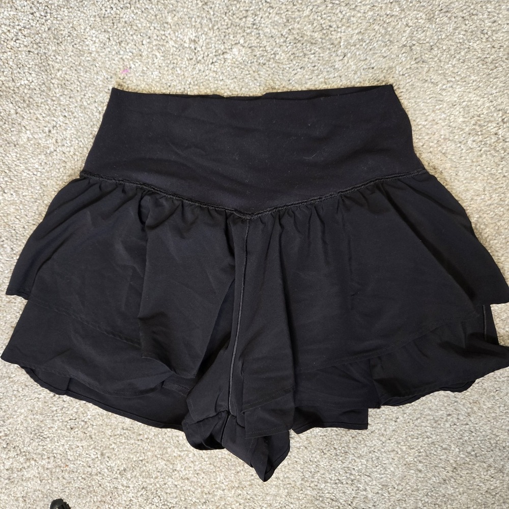 Aerie Culotte Black Flirty Shorts Skirt Flowy V Front Sz M Medium Offline - Picture 2 of 9
